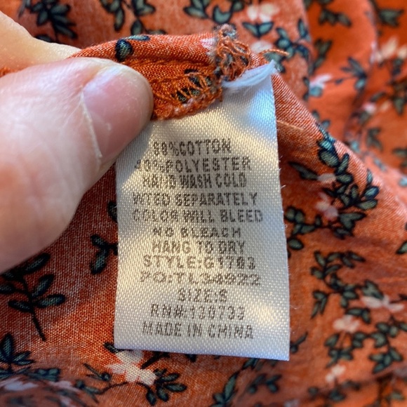 Umgee Orange Floral Button Sleeveless Fall Boho Cotton High-low Blouse - Picture 7 of 7